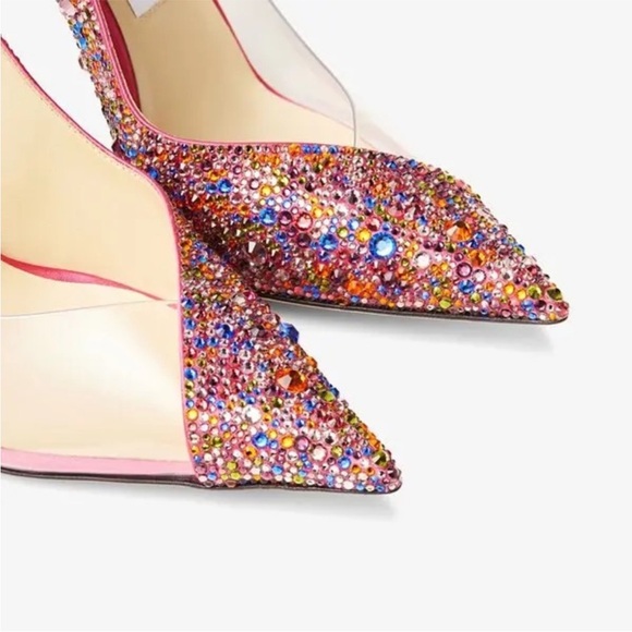 New JIMMY CHOO Cass 110 Clear Plexi Mini Multi Rainbow Crystal Pumps $2,495 39 - Picture 4 of 14